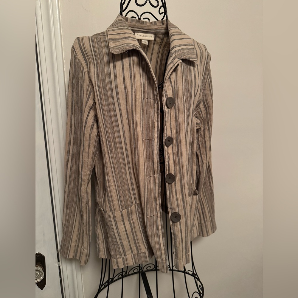 Appleseed's Beige Striped Chore Jacket